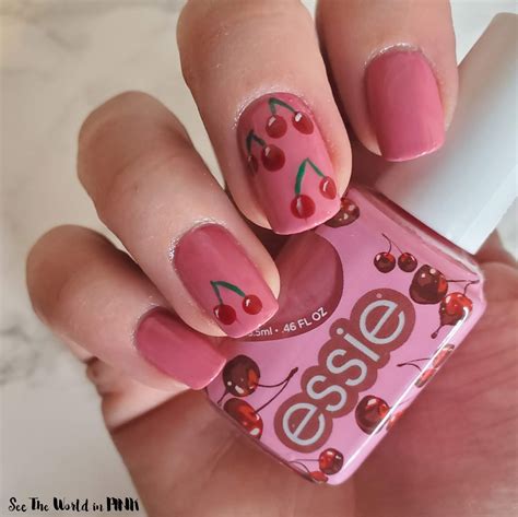 manicure monday cherry nail art   world  pink