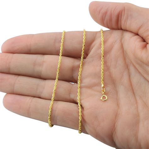 yellow gold mm thin diamond cut rope chain pendant necklace