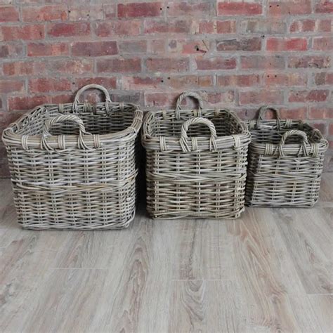 rectangle wicker log toy baskets set   handcrafted rectangle baskets