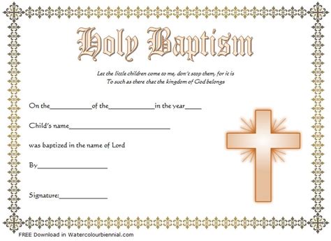 baptism certificate template word  golden frame certificate