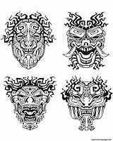 Mayan Aztec Mask Coloring Inca Incas Pages Mayans Inspiration Adult Adults Aztecs Sketch Calendar Masks Tattoo Printable Vector Justcolor Color sketch template