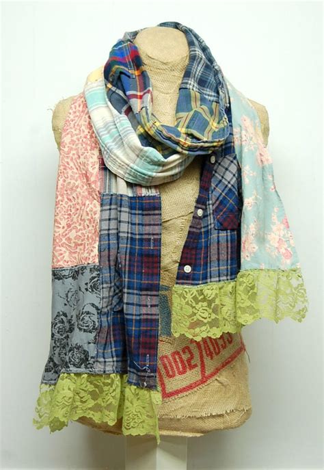 boho scarf patchwork scarf scrappy scarf mori girl scarf etsy