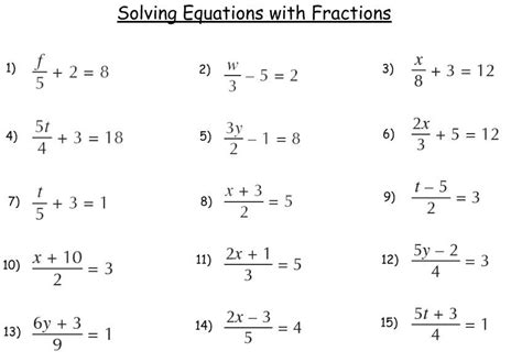 solving linear equations  fractions worksheet ivuyteq