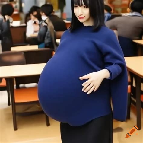 Celebrity Sighting Photo Of A Heavily Pregnant Japanese Girl In A Navy