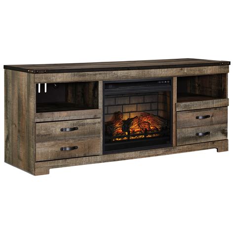 signature design  ashley trinell rustic large tv stand  fireplace insert  furniture