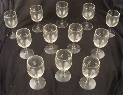 12 Etched Glass Vintage Wine Glasses 1960s