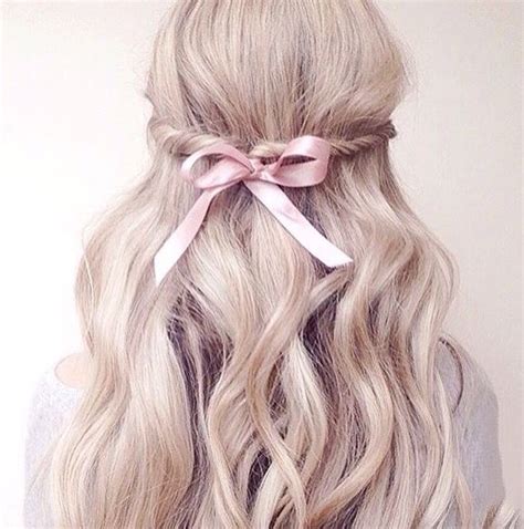 perfect and simple braid with a pink ribbon ♡ girly hairstyles hair