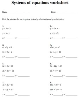 solving systems  equations  elimination worksheet slidesharetrick