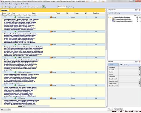 sample project template   list organizer checklist pim time  task management