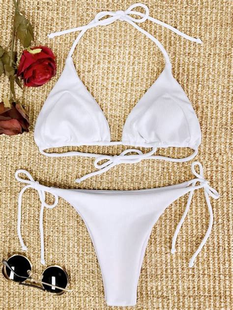 [33 off] 2021 ribbed string bikini set in white zaful