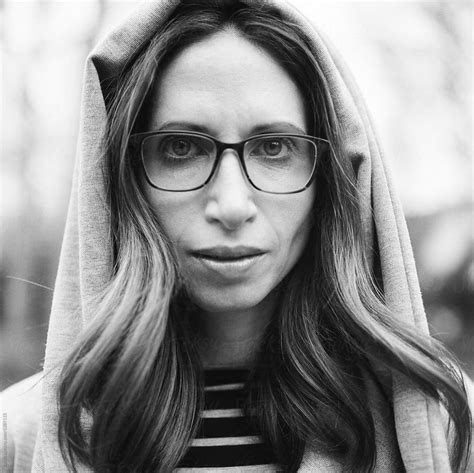 Black And White Close Up Portrait Of A Beautiful Women With Glasses