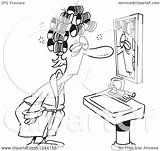 Sleepy Woman Cartoon Curlers Staring Toonaday Herself Outline Mirror Illustration Royalty Rf Clip 2021 sketch template