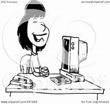 Receptionist Sitting Cartoon Outline Illustration Pleasant Desk Her Royalty Toonaday Rf Clip Leishman Ron Clipart sketch template