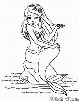 Colorkid Mermaid Coloring Sitting Rock sketch template