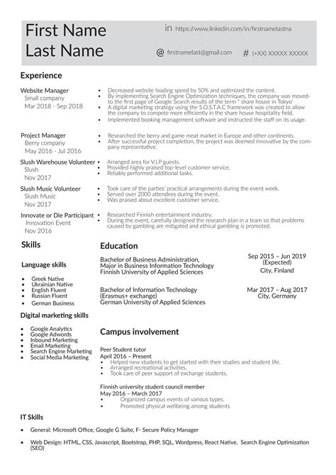 resume template  fresh graduate  cv templates riset