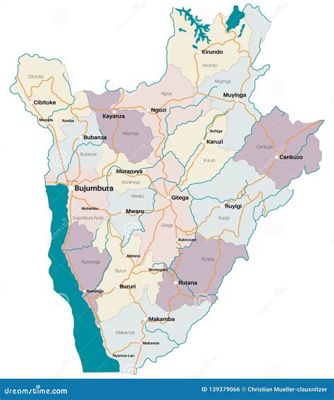 detailed map  burundi stock vector illustration  isolated