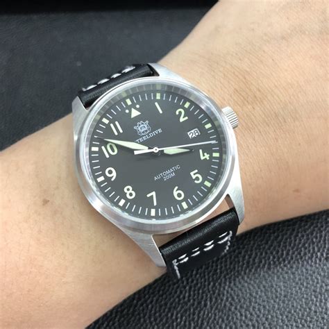 mm men pilot  stainless steel   water resistant nh movement wristwatch