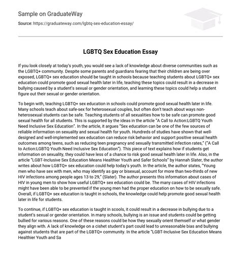 ⇉lgbtq Sex Education Essay Essay Example Graduateway