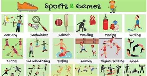 list  sports names   types  sports  games esl english vocabulary
