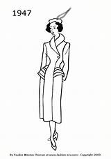 1940s Silhouettes 1947 Colouring Drawings Era Coat Clipground sketch template