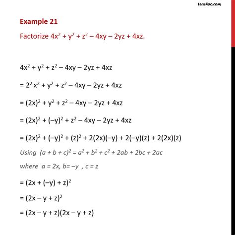 Example 16 Factorize 4x2 Y2 Z2 4xy 2yz 4xz Examples