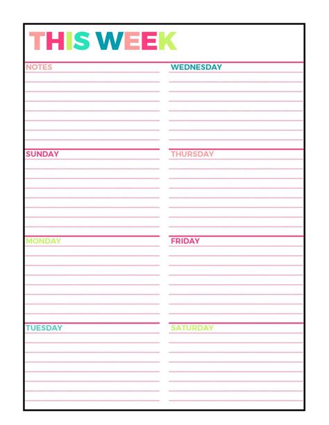 bright weekly planner printable week   page undatedletter size