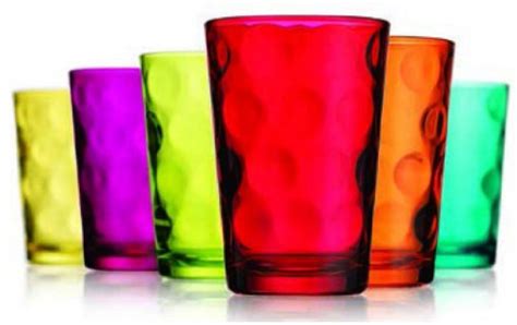 attractive set of six 6 unique colored highball drinking glasses 7 oz