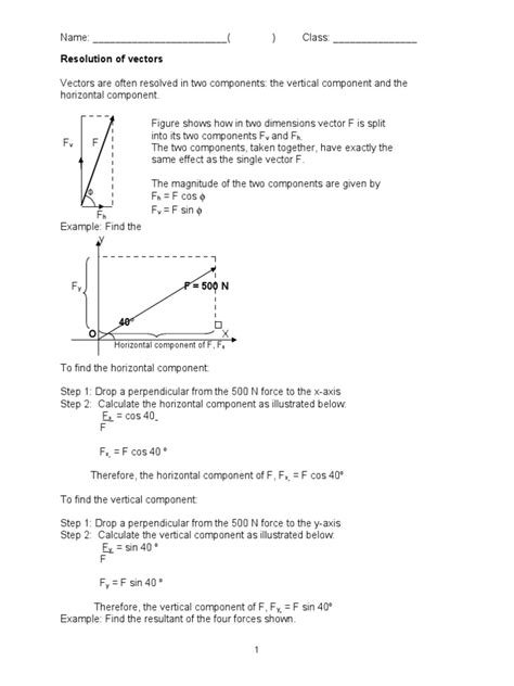 resolution  vectors student worksheet trigonometric functions