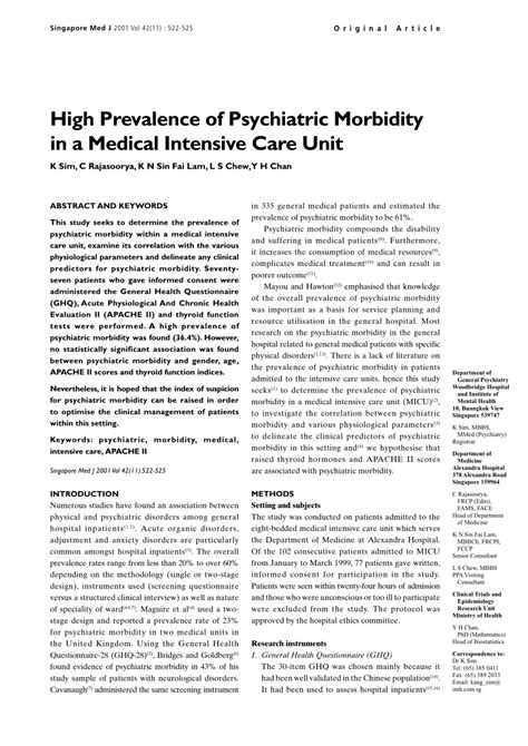 Pdf High Prevalence Of Psychiatric Morbidity In A Medical Intensive