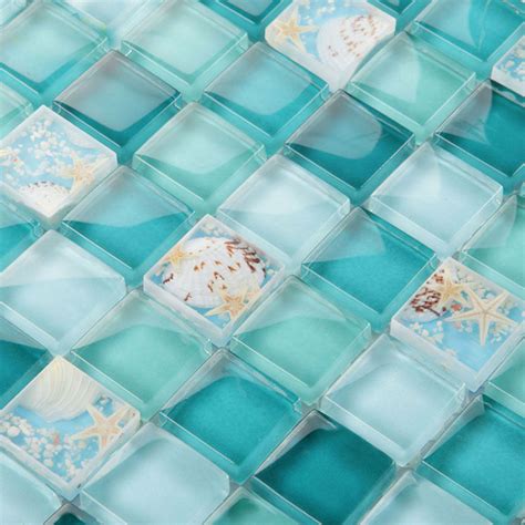 Glass Mosaic Backsplash Tiles Blue Crystal Glass Dissolved