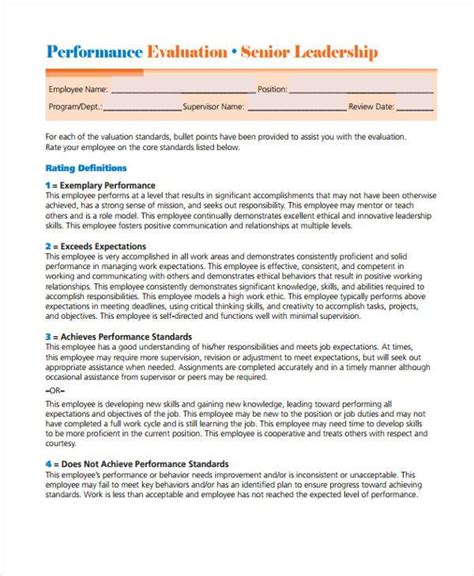leadership performance review template