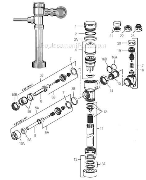 sloan crown parts list  diagram ereplacementpartscom