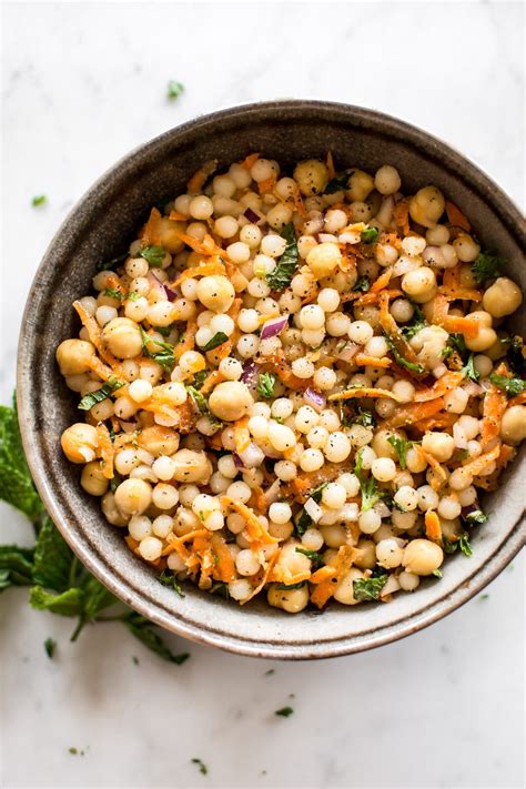 this healthy vegan pearl couscous salad has delicious fresh herbs