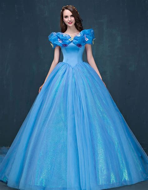 Hot Sale 2015 New Movie Deluxe Blue Cinderella Gown Cosplay Costume