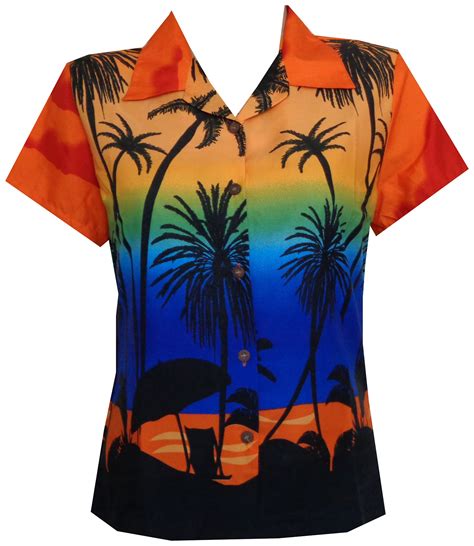 hawaiian shirt women coconut tree print aloha beach top blouse casual