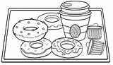 Coloring Donut Coffee Pages Donuts Tray Wooden Cup Delicious Colorful sketch template