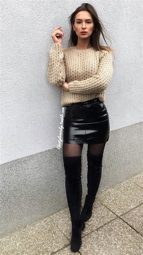 pin by kieraann on thigh high boots black leather skirt outfits leather skirt outfit winter
