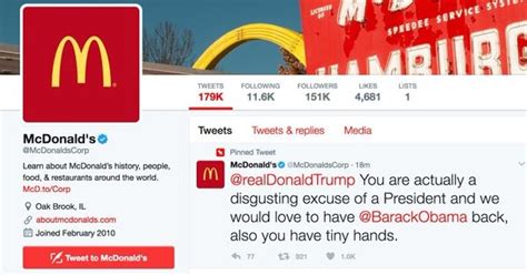 mcdonald just blast donald trump on twitter then quickly deleted it