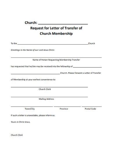 letter  transfer  church membership templates