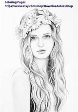Coloring Pages Adult Girl Drawings Books Fairy Grayscale Colouring Color Cute Beautiful Animal Printable Adults Book Female Print Sketches Drawing sketch template