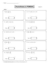 evaluating numerical expressions  parentheses worksheets