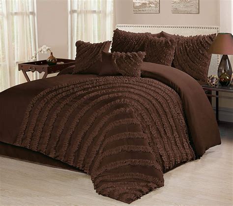 unique home hillary  piece comforter set solid brown ruffled bedding