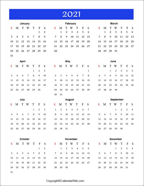 Printable Calendar 2021 Pdf Calendar 2021 Printable One Page Paper