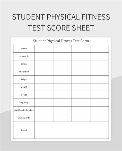 student physical fitness test score sheet excel template  google