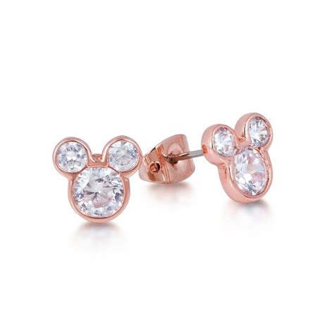 disney couture rose gold plated crystal mickey mouse head stud earrings  official disney coutu