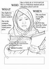 Malala Worksheet Worksheets Yousafzai Rights Youngest Winnter Didattica sketch template