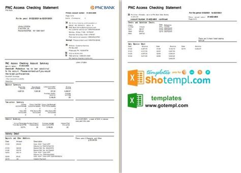 usa pnc bank statement template  excel   format  pages