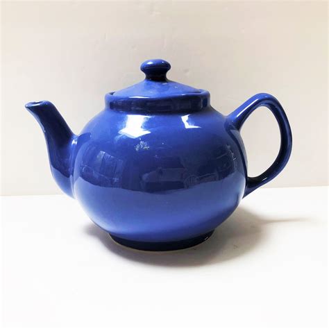 vintage navy blue ceramic teapot  cup modern farmhouse etsy tea pots ceramic teapots