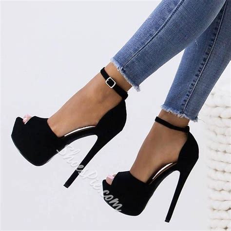 sexy black line style buckle stiletto high heels