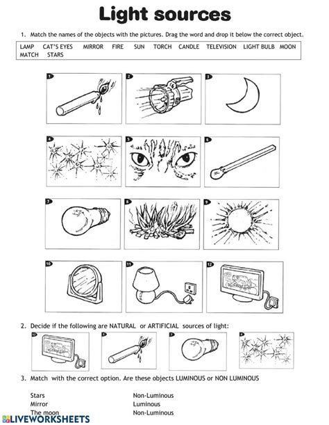 sources  light interactive worksheet kindergarten worksheets